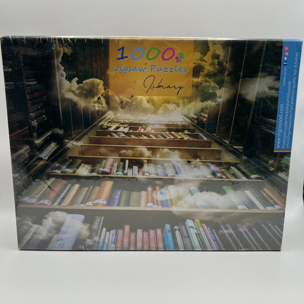 Library Scene 1000-Piece Jigsaw Puzzle Wooden Pieces 19.68x29.52 Inches High-Qua